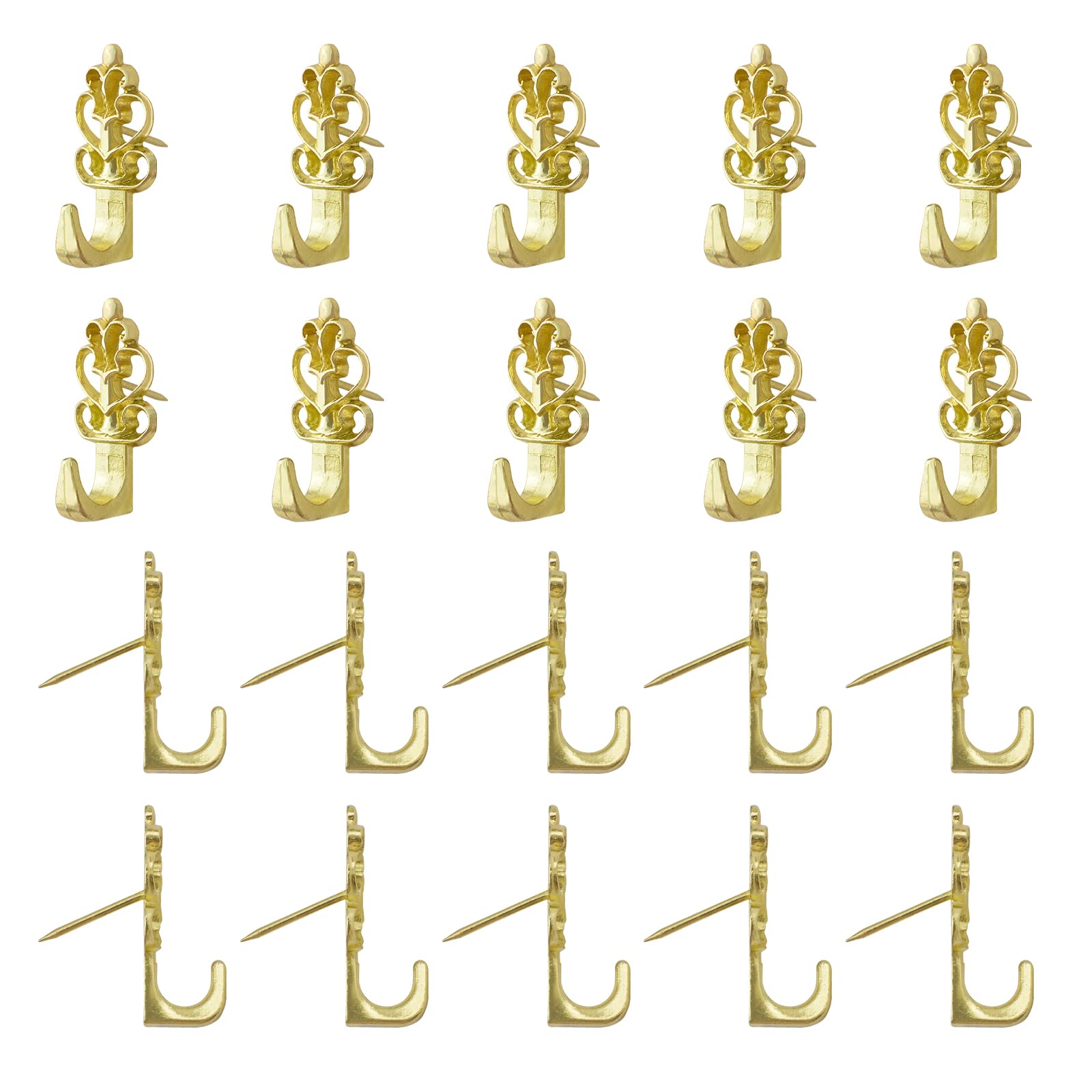 INCREWAY Push Pin Hangers, 20Pcs Gold Flower Shaped Push Hooks Vintage Picture Hanging Pin Hooks Small Wall Hooks with Nail for Hanging