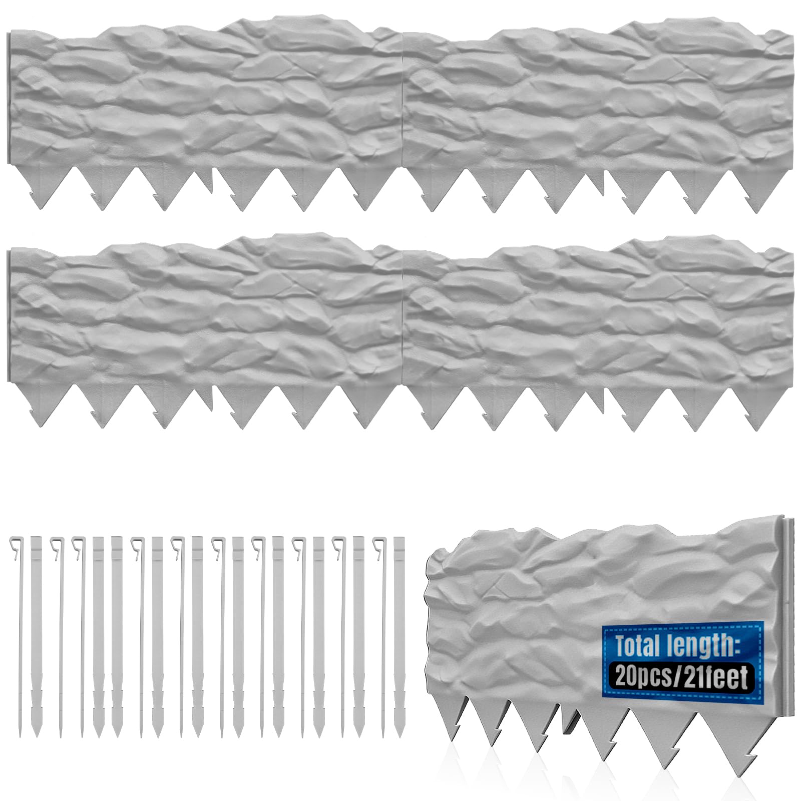 Photo 1 of 20Pcs Garden Edging Border, 21Ft Marbled Design Garden Landscape Edging Borders with 20 Pcs Stakes, Plastic Garden Fence Lawn Edging Border for Flower Bed, Yard, Patio, and Pathway Landscaping