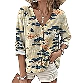 domirica Boho Floral Blouses for Women Oversized Button Shirts for Women Long Sleeve Top Summer Casual Clothes 2025