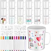 30 Pcs Painted Mug Kit for Kids Bulk 8 oz Plastic Mugs with Handle Color Your Own Cups Reusable Water Milk Tea Mugs DIY Coffee Mug for Birthday Mothers Fathers Day Graduation Easter Christmas Gift