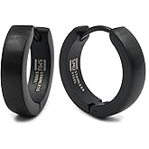 Stainless Steel Curved Face Round Hoop Earrings Gold-tone Black 16mm Diameter