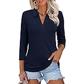 ZHENWEI Women's 3/4 Length Sleeve V-Neck Collared Tops Summer Business Casual Work Polo Shirts 2025