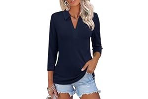 ZHENWEI Women's 3/4 Length Sleeve V-Neck Collared Tops Summer Business Casual Work Polo Shirts 2025