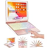BABG iPad 9th Generation Case with Keyboard,360° Rotatable,Touchpad,Backlit Keyboard with Pencil Holder for 10.2 inch iPad 9th Gen 2021/ 8th Gen 2020/7th Gen 2019 and iPad Air 3/Pro 10.5"-Rose Gold