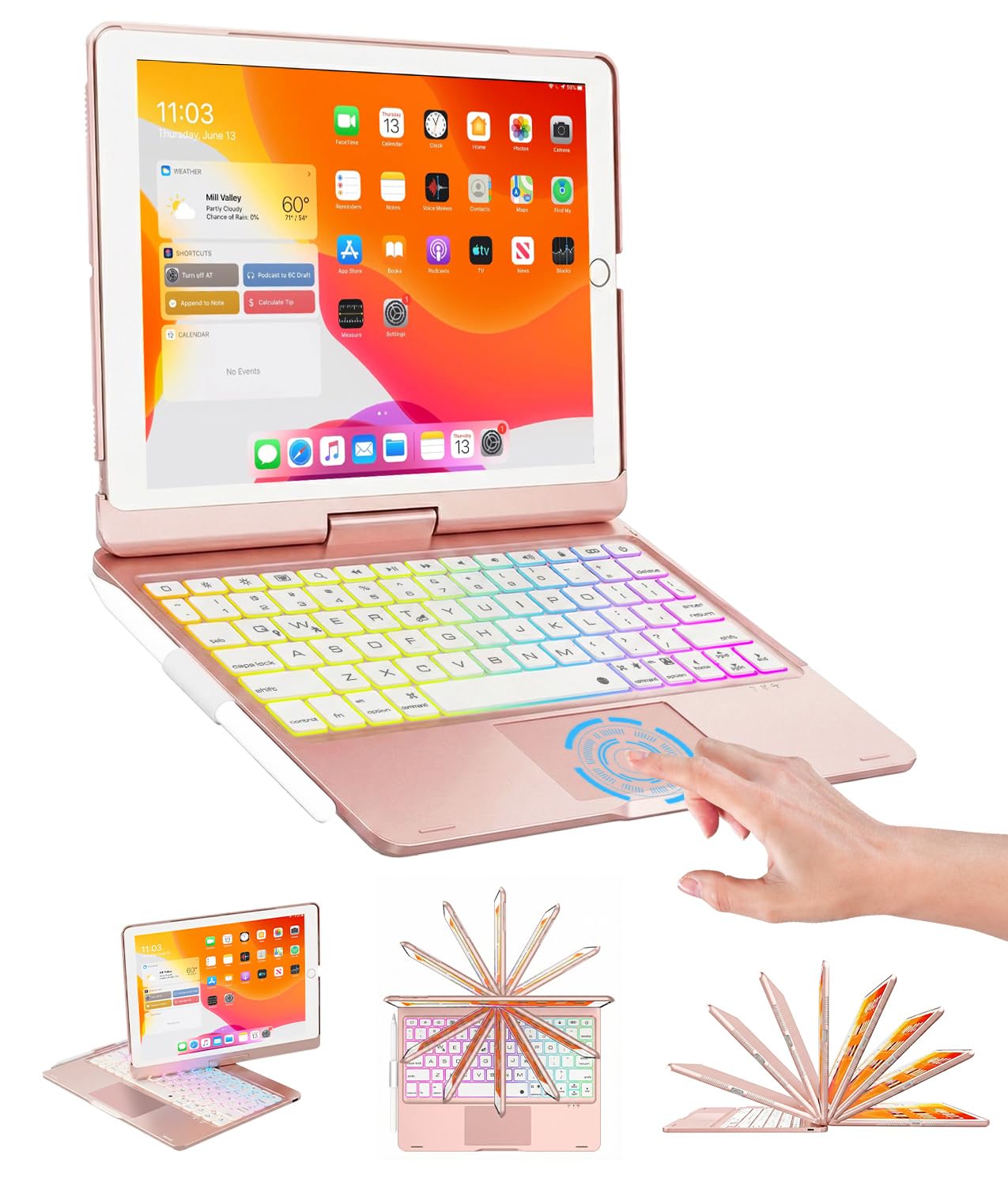 Photo 1 of **SELLING FOR PARTS**BABG iPad 9th Generation Case with Keyboard,360° Rotatable,Touchpad,Backlit Keyboard with Pencil Holder for 10.2 inch iPad 9th Gen 2021/ 8th Gen 2020/7th Gen 2019 and iPad Air 3/Pro 10.5"-Rose Gold