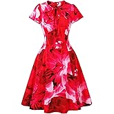 Wellwits Women's Tie Dye Floral Print Sundress Tea Party Vintage Dress