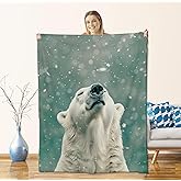 Polar Bear Blanket for Adults Kids, Flannel Polar Bear Blankets Gifts, Snow Polar Bear Throw Blanket for Sofa Couch Bed Living Room Soft Warm Cozy Polar Bear Decor 60" x 50"