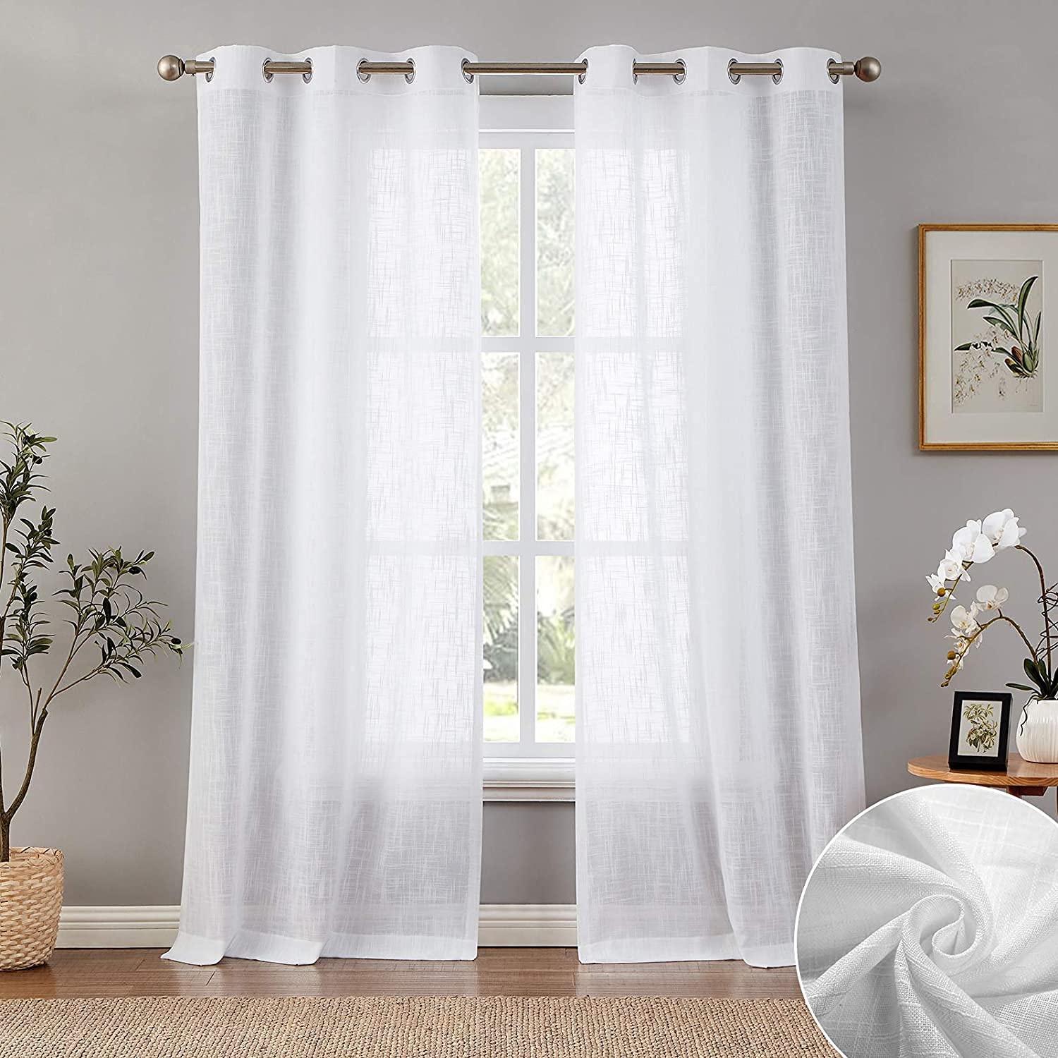 Carvapet White Voile Curtains Transparent Net Curtains Sheer Drapes 69 drop, Eyelet Top, 2 Panel