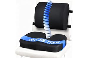 QUTOOL Seat Cushion & Lumbar Support Pillow for Office Chair, Car, Wheelchair Memory Foam Desk Chair Cushion for Sciatica, Lower Back & Tailbone Pain Relief Desk Pad with Adjustable Strap 3D Washable Cover