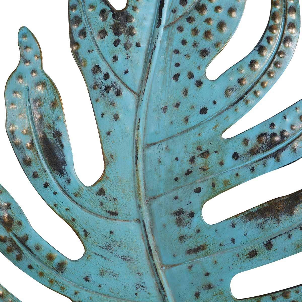 Tooarts Metal Wall Art Sculpture Vintage Blue Leaf Wall Hanging Decoration Gifts For Home Living Room Ornament Wall Sculptures