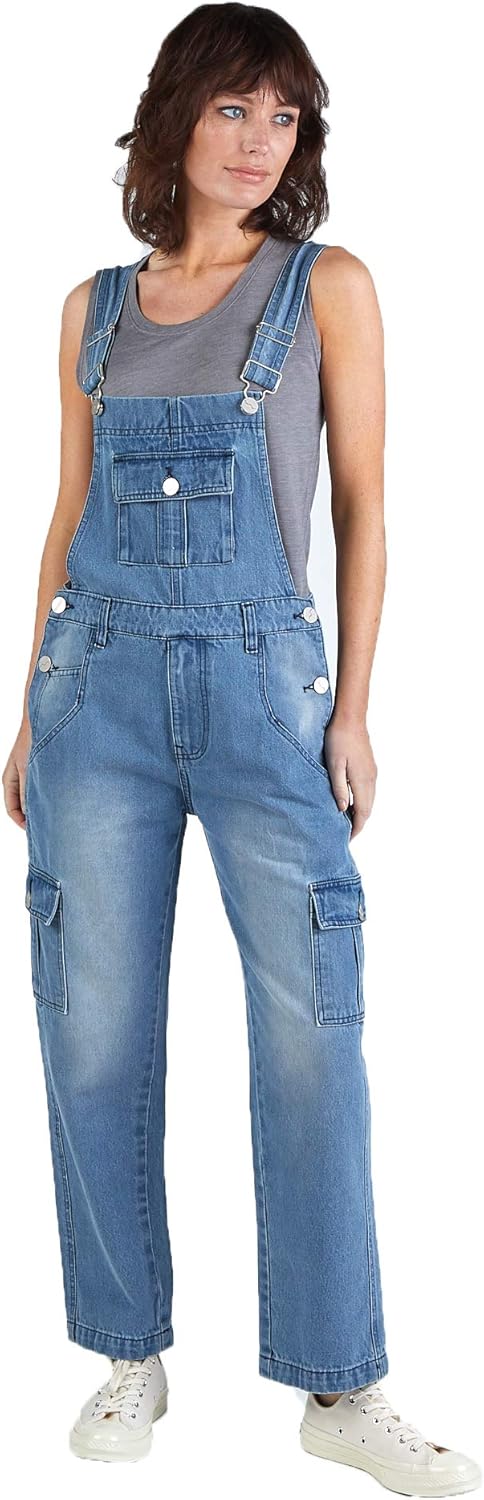 Womens Denim Dungarees Loose fit Cargo Pockets Slouchy Layering ...