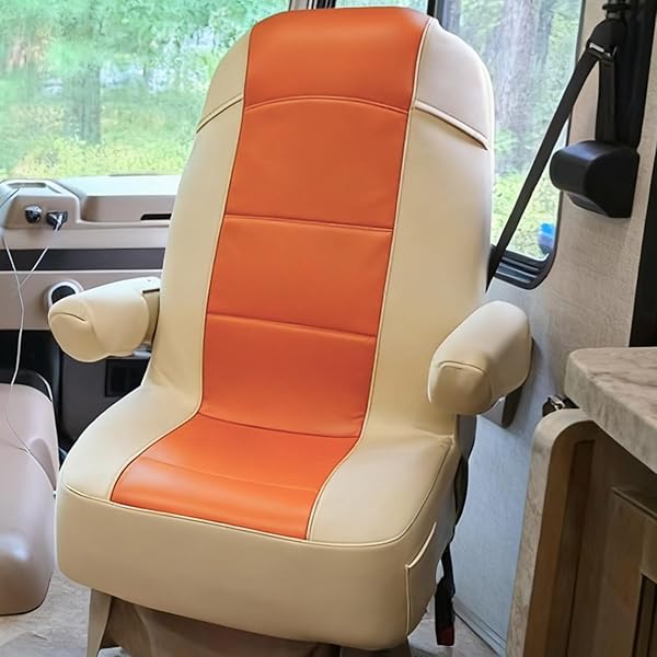 BEADCHICA 2 PACK RV SEAT COVERS- FOR CAPTAINS CHAIRS,LEATHER MOTORHOME SEAT COVERS, FOR CLASS-A RV SEAT WITH ARM REST COVERS (LIGHT ORANGE)