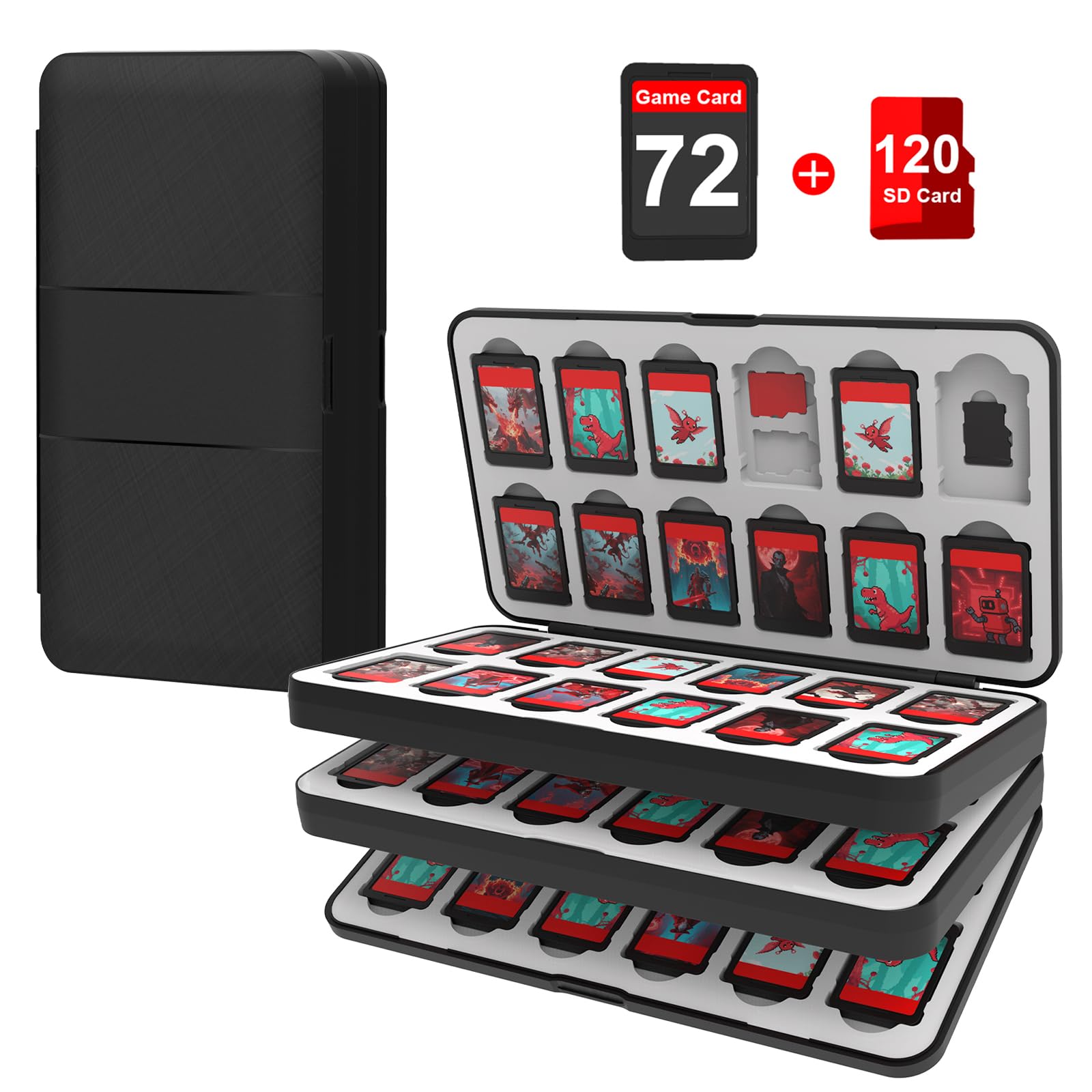 QuoLumPIA 72 Nintendo Switch 2 Game Case - for Switch/OLED/Lite Game Cartridges storage with 72 Game Card & 120 Micro SD Card Slots, Black, Hard Shell, Silicone Lining, Magnetic game card holder