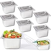 Bofolai 6 Pack Stainless Steam Hotel Pan with Lid, 1/6 Size x 4 Inch Deep Table Steam Pan Restaurant Supplies Reusable Anti Rust Catering Storage for Home, Buffet,Party, Restaurant, Hotel