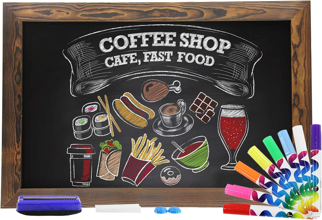 CRCHOM Magnetic Blackboard 20x30 inches Luxury Wooden Framed Chalk Board Sign with Liquid Chalk Markers Eraser Outdoor Display Memu Board for Wedding, Kitchen, Cafe, Restaurants : Office Products