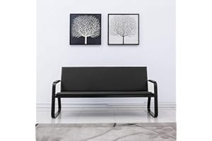 wonline Waiting Room Chair with Armrest PU Leather Office Furniture Bench, Office Guest Seating Lobby Conference Reception Chairs for Airport Clinic Hospital Bank Salon Barber(Black)