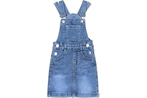 ABALACOCO Girls Casual Denim Overalls Stretch Material Dress Button Sleeveless Ajustable Strap Jean Fashion Wear 3-11T