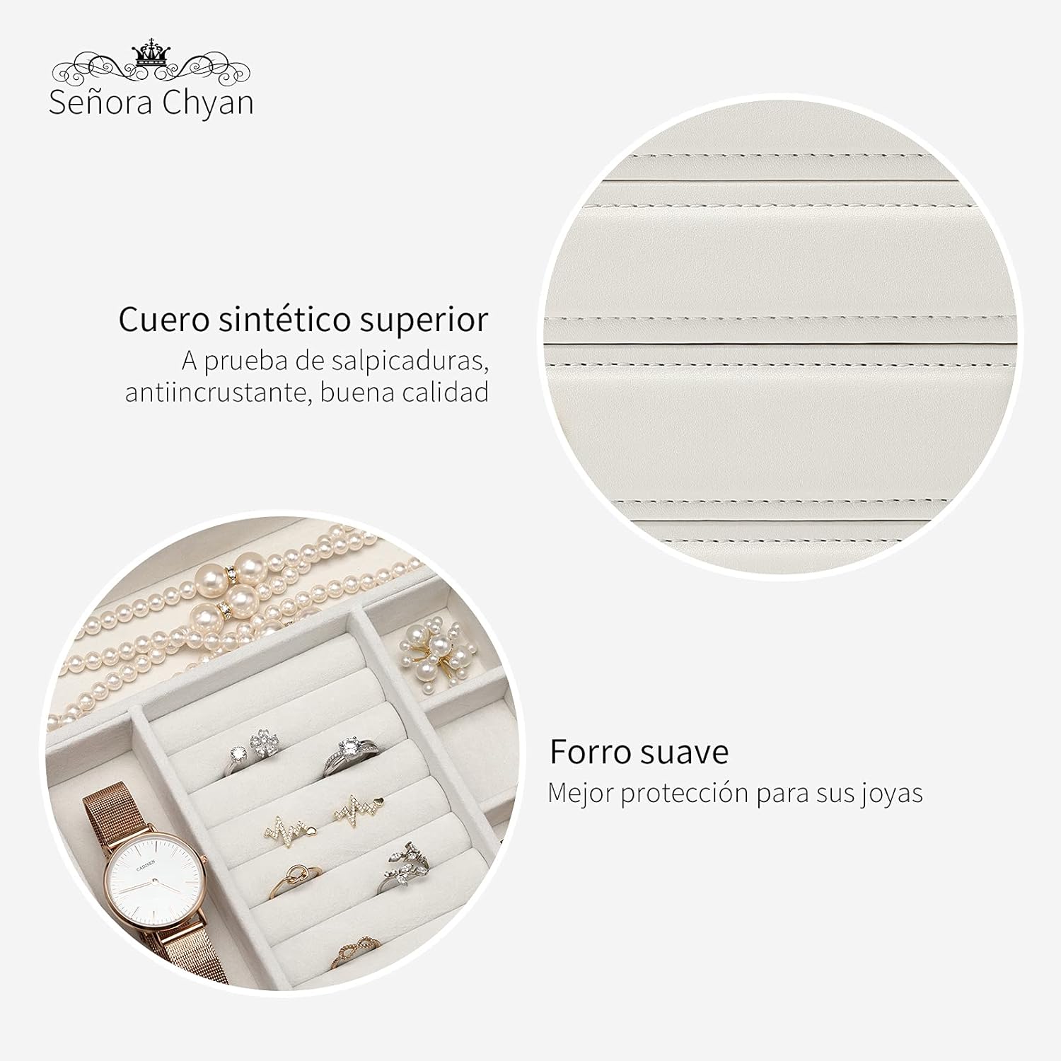 Jewelry Box with Glass Lid for Mothers Day Gifts, 3 Layer Jewelry Organizer with 2 Drawers, Large Leather Jewelry Storage for Necklaces Rings Earrings Bracelets Watches(White): Home Improvement