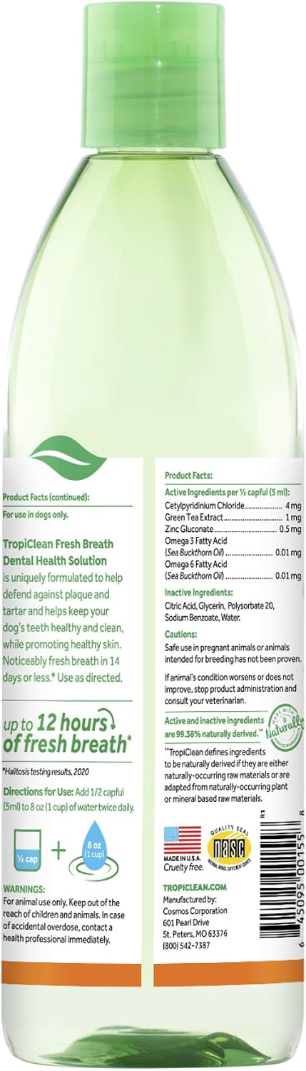 TropiClean Fresh Breath Dog Teeth Cleaning, Dog Dental Care for Bad Breath, Breath Freshener, Water Additive Mouthwash - Image 3