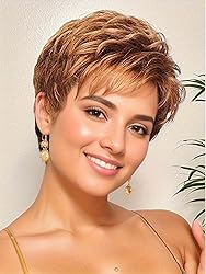 TISHINING Short Orange Red Mixed Blonde Highlight