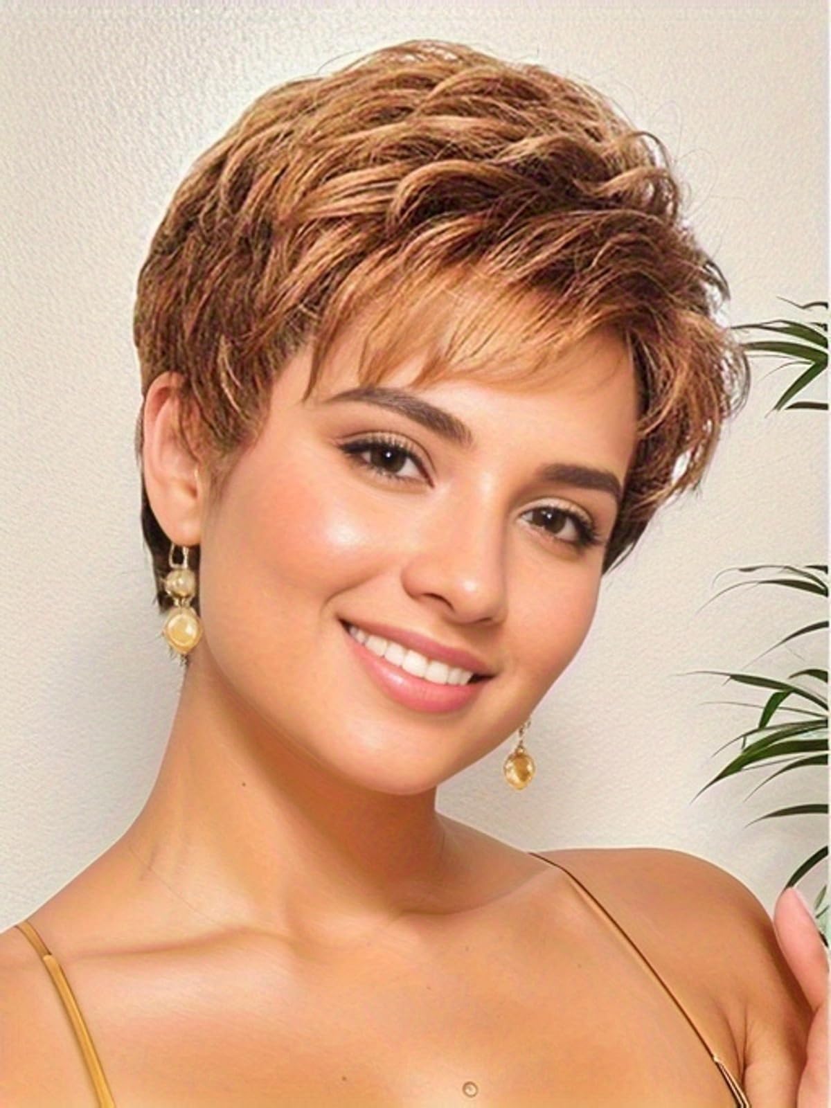 TISHINING Short Orange Red Mixed Blonde Highlight