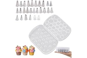 27-Grid Piping Tip Organizer Box with 25 Icing Piping Tips & 2 Connectors, Reusable Cake Decorating Kit Baking Storage for Se