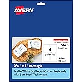 Avery Postcards with Scalloped Corners and Sure Feed Technology, 3.5" x 5", Matte White, 100 Cards Total, Laser/Inkjet Printable Cards (5626)