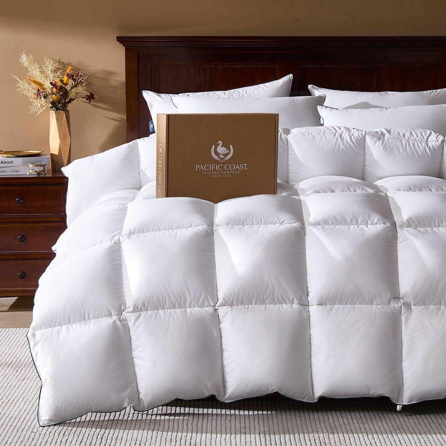 Photo 1 of Pacific Coast Goose Feather Down Comforters Queen Size, 100% Cotton Extra Fluffy White Duvet Insert, Soft, Breathable, All Season Hotel Luxury Bedding Comforters, 8 Corner & Center Loops (90"x90")