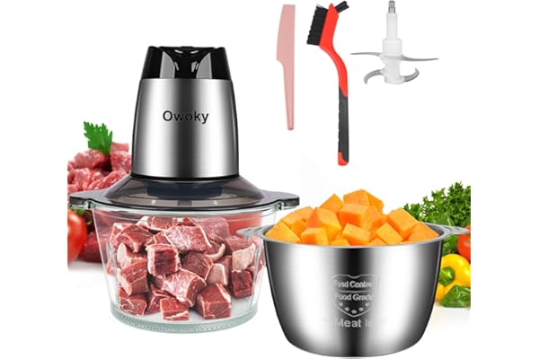 Meat Food Processors Electric, Meat Grinder 2L Stainless Steel Meat Blender Food Chopper for Meat, Onion, Vegetables with Bi-