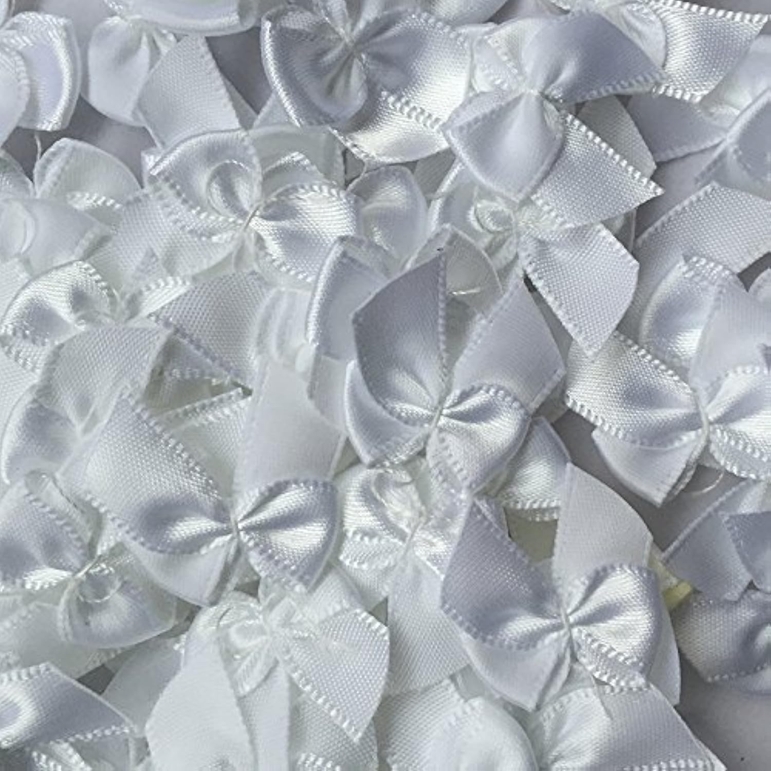 Chenkou Craft 60pcs Mini Satin Ribbon Bows Flowers 1" x3/4" Appliques DIY Craft White Color โ image 1