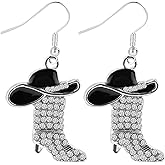 Rhinestone Western Boots Earrings, Western Bohemian Cowgirl Earrings Cowboy Country Concert Party Outfits Enamel Hat Boot Dangle Drop Jewelry Accessories Gift for Women