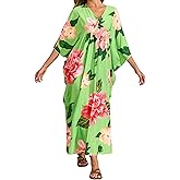 MAKABO Kaftan for Women Dress V Neck Short Sleeve Beach Vacation Bikini Swimsuit Cover Ups Loungewear for Summer