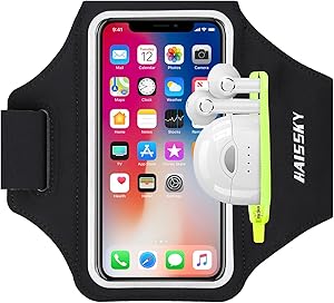 HAISSKY Sportarmband Mit Kopfhörer Tasche Sportarmband Handytasche Sport für iPhone 16 Pro Max/15 Pro/14/13 Pro/12 Plus, Huawei P70 Pro/P60 Pro/Mate 60 Xiaomi, Galaxy Handyhülle Running Armband