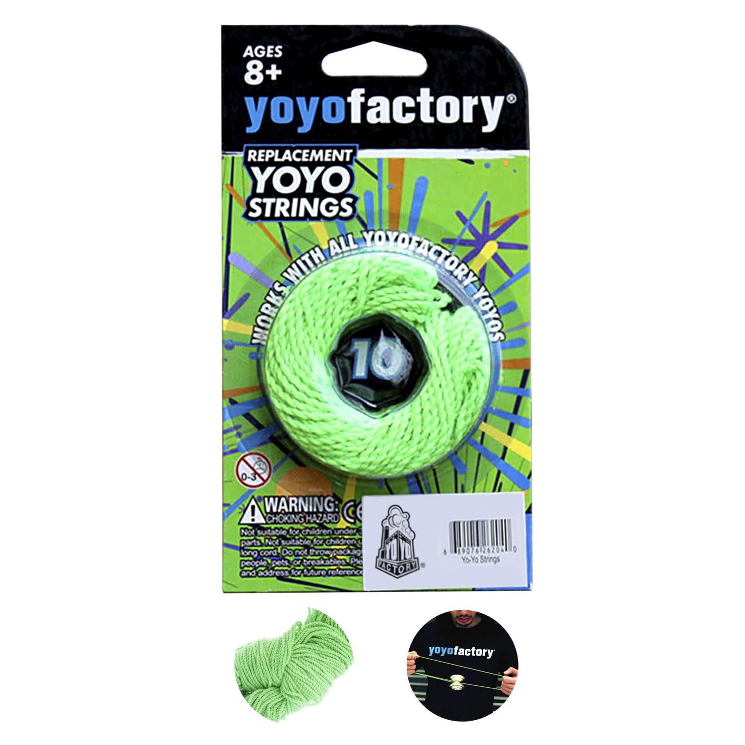 YoYo Factory Yo-Yo String Pack (10 pcs) – Durable Yo Yo Strings for Trick Yoyo & Professional YoYo – Kid-Friendly Replacement Strings for Yoyos - Green