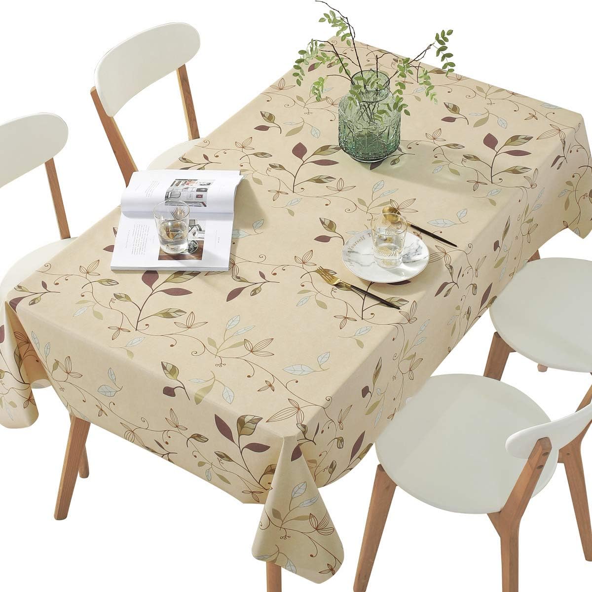 DUOFIRE Vinyl Tablecloth Rectangle Heavy Weight Table Cover Wipe Clean Waterproof (54 x 54 Inch, Color-no.018)