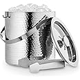 Hammered Finish Insulated Ice Bucket – 3 Quart Double Wall Stainless Steel With Lid & Tongs