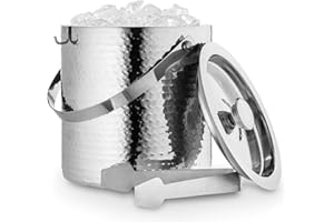 Hammered Ice Bucket - Ice Bucket with Tongs - Insulated Ice Bucket with Lid - Double Wall Ice Bucket 3 Quarts - By Colleta Ho