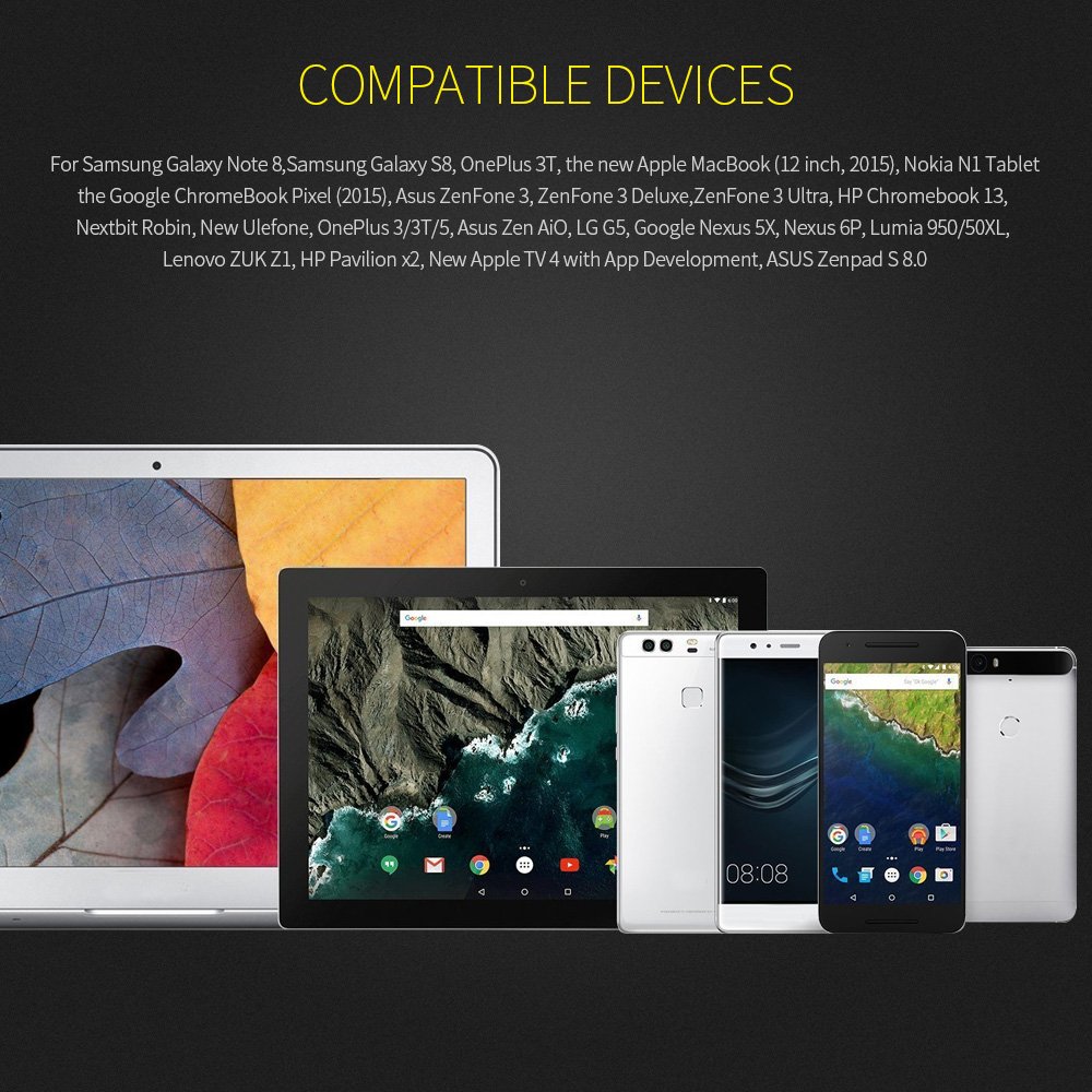 (2-Pack 3.3FT) USB Typ C Kabel, Roadwi USB 3.0 auf USB C-Kabel Nylon-Flechtschnur für Samsung Galaxy Note 8 S8, Google Pixel 2 XL, Moto ZZ2, LG V30 G5 G6 V20 Nintendo Switch Mehr (Grau)