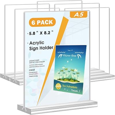 Flow fire A5 Acrylic Sign Holder 6 Pack Triangle Stand Perspex Menu Display