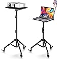 Black Projector Floor Stand with Wheels - Adjustable Height 29 to 44 Inches, Ideal for Office & Home, Portable Laptop Stand