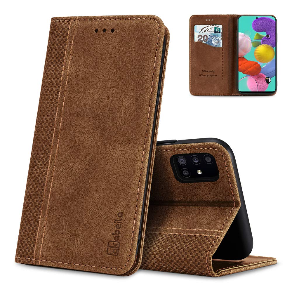 AKABEILA Case for Samsung Galaxy A51 4G Case Premium PU Leather Flip Wallet Case with Magnetic Closure Kickstand Card Slot Folio Phone Cover Light Brown