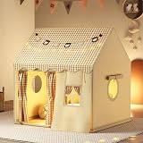 MUHMUH Children's Tent Playhouse with Star Lights Beige Indoor Outdoor Teepee view 5