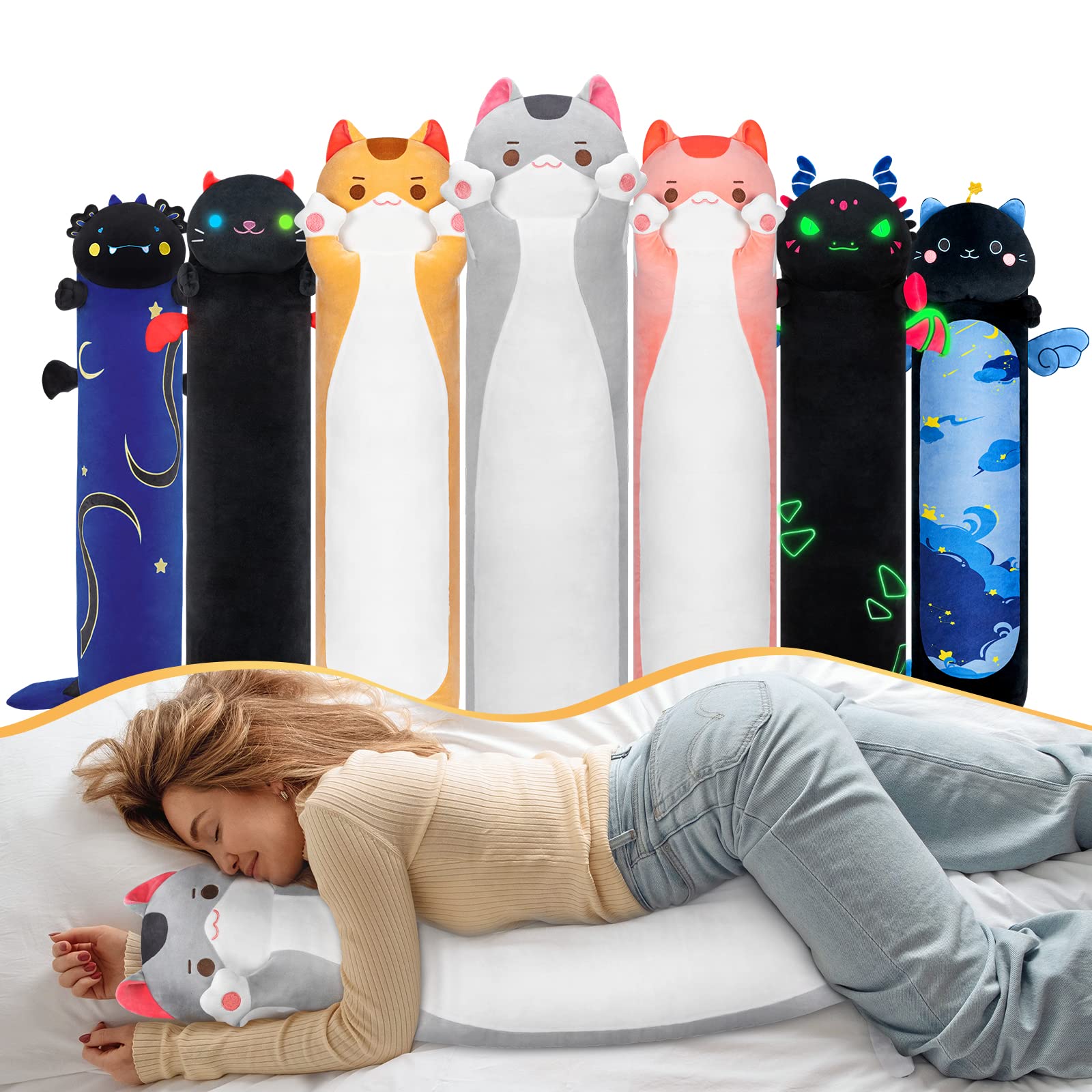 Photo 1 of Mewaii Long Cat Plush Cat Body Pillow, 53 Inch Cute Gray Cat Stuffed Animals Soft Plushies, Kitten Kawaii Plush Throw Pillow Doll Toy Gift for Girlfriend