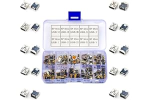 Kidisoii Mini USB Female PCB Mount Connector Assortment Kit, Mini USB Female Socket with 10 Types 5-Pin Jack Connector Female Port DIP 90/180 Degree SMD SMT PCB Jack Socket DIY Kit (Mini USB), Silver