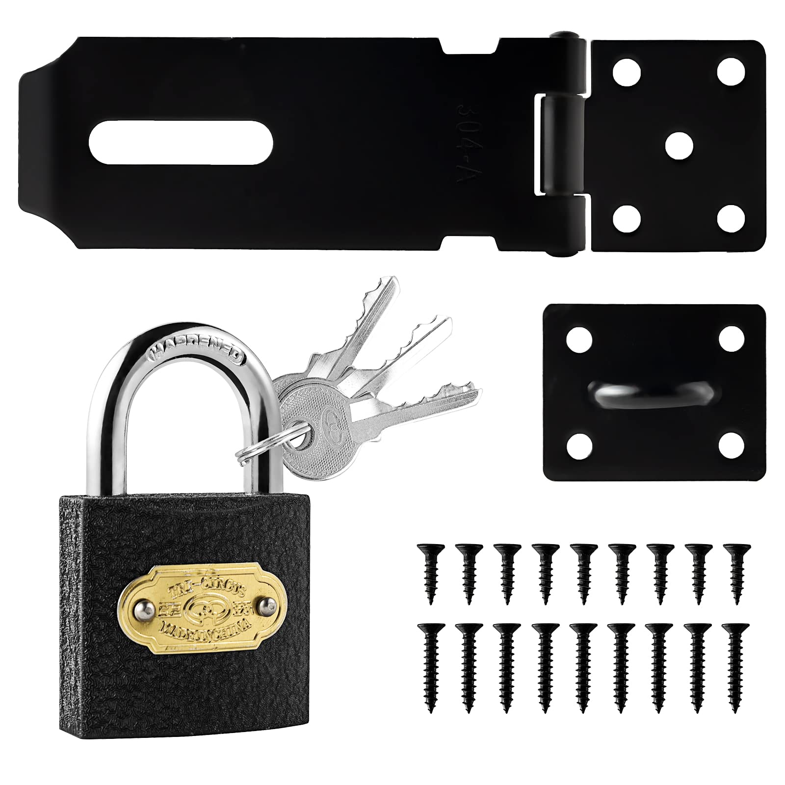 Sinofort 4 Inch Shed Lock, Stainless Steel Padlock Hasp with Screws, Heavy Duty Padlock Hasp and Waterproof Door Lock, Gate Lock for Garden Sheds Underground Garages Bedrooms Cabinets, Black