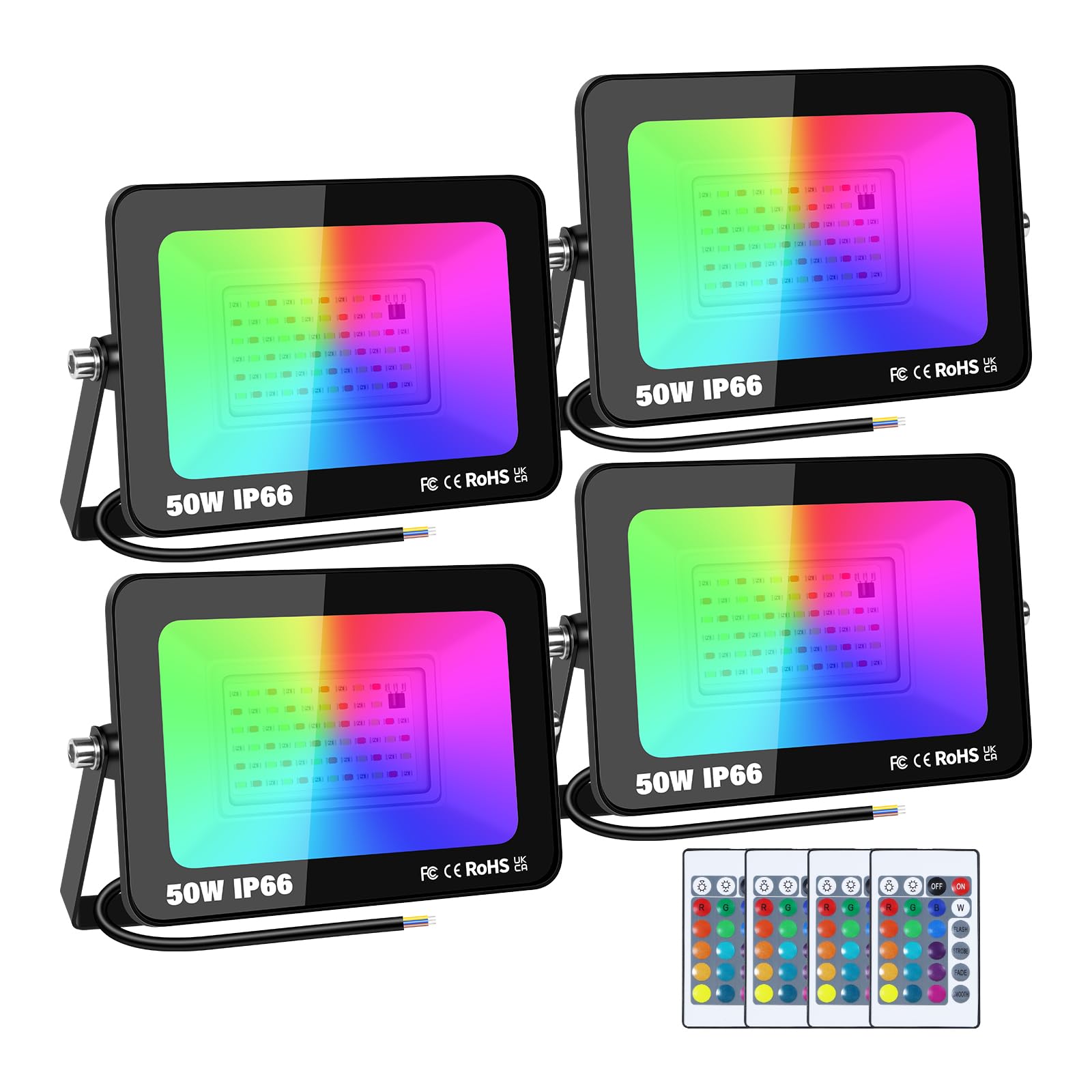SKYWORLD 50W RGB LED Flood Lights, Color Changing IP66 Waterproof Security Lights with Remote, 16 Colors & 4 Modes for Outdoor, Garden, Stage, Decoration - 4PCS