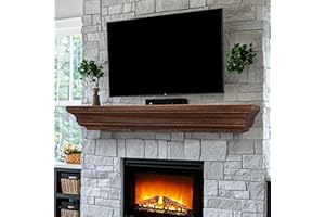 LXWZHK Rustic Fireplace Mantel Shelf, 60" Wooden Floating Shelf for Over Fireplace, Wall Mounted Fire Place Mantel, Farmhouse Hanging Floating Shelves, Brown