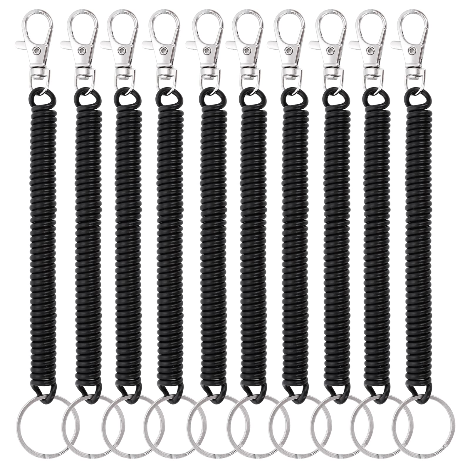 Cobee Coil Springs Keychain, 10 Pcs Retractable Coil Springs Keychains with Lobster Clasp, Spring Coil Leash Cord Safety Ropes, Cell Phone Elastic Wrist Coil Cord Lanyard, Cellphone Snap Hook(Black)