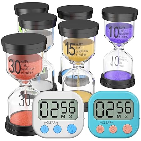 EXTSUD Sanduhr 6 stücke Sanduhren 1 3 5 10 15 30 minuten mit 2 digitale magnetische Timer mit Stoppuhr Zeitmesser / Timer für