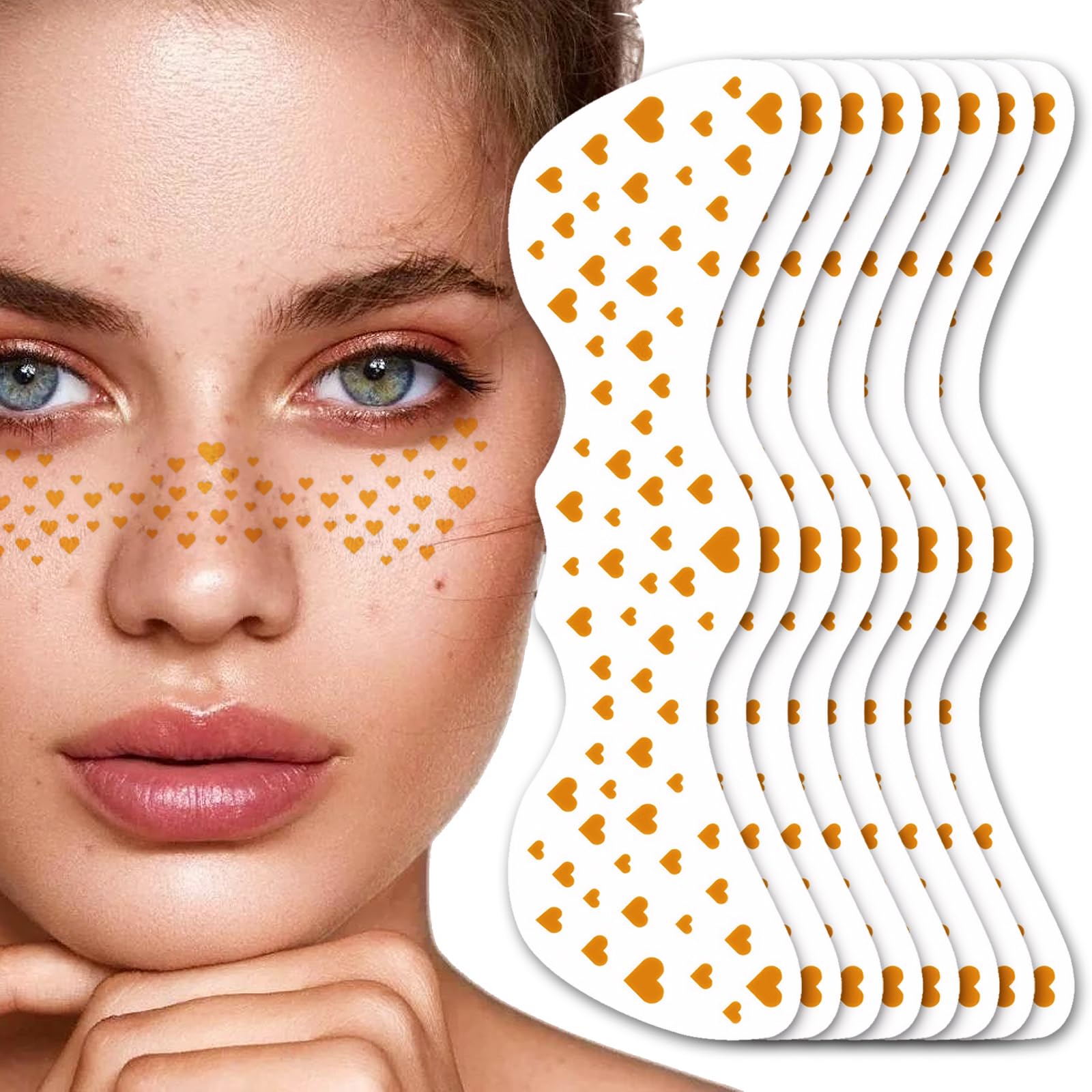 UICCVOKK 8 Pcs Glitter Freckles, Face Tattoos, Sparkle Freckle, Temporary Tattoo, Gold Stardust Speckles & Sparkle Freckle Patches,Face Glitter Make Up Speckles Set for Halloween, Music, Masquerade